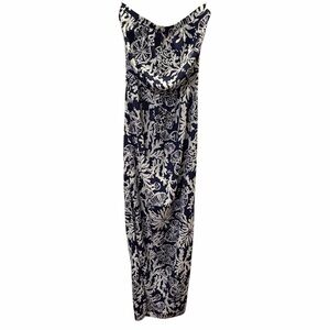 Lilly Pulitzer Navy and white Floral Strapless Maxi Dress Size S